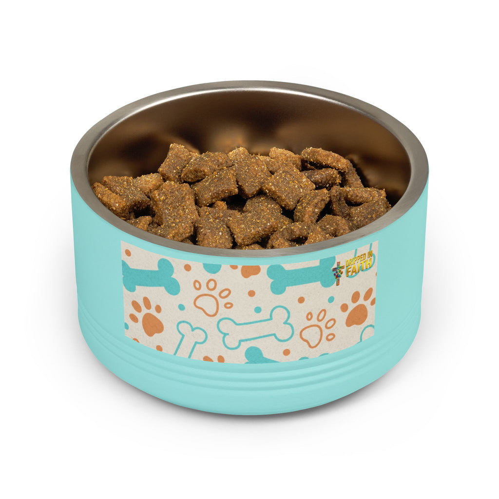 Bone & Paw Pattern Pet Bowl — 18oz Stainless Dog/Cat Food Dish