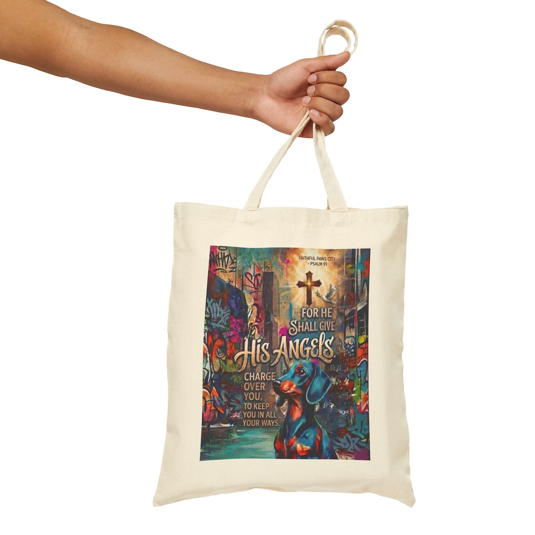 Faithful Paws City Cotton Tote Bag — "His Angels" Inspirational Pet Rescue Design