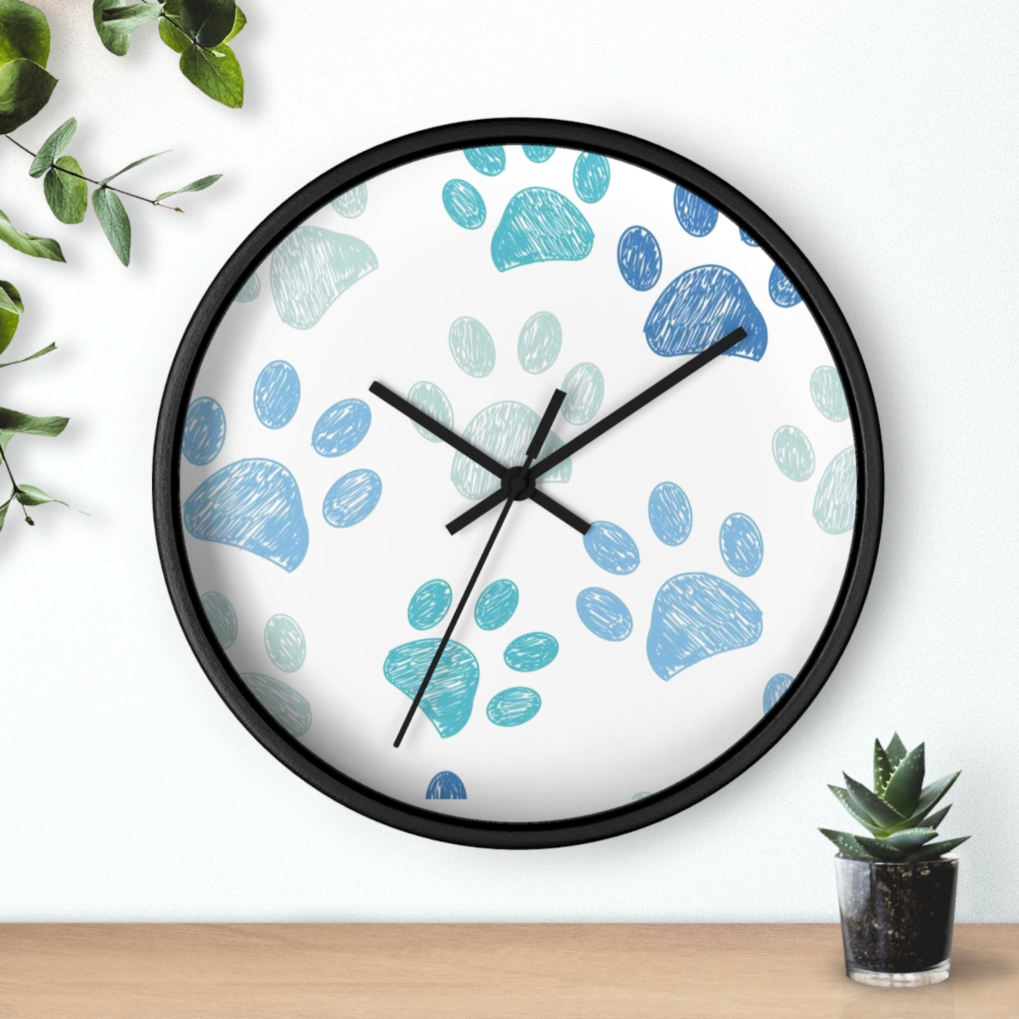 Paw Print Wall Clock — Blue Teal Pet Lover Decorative Clock
