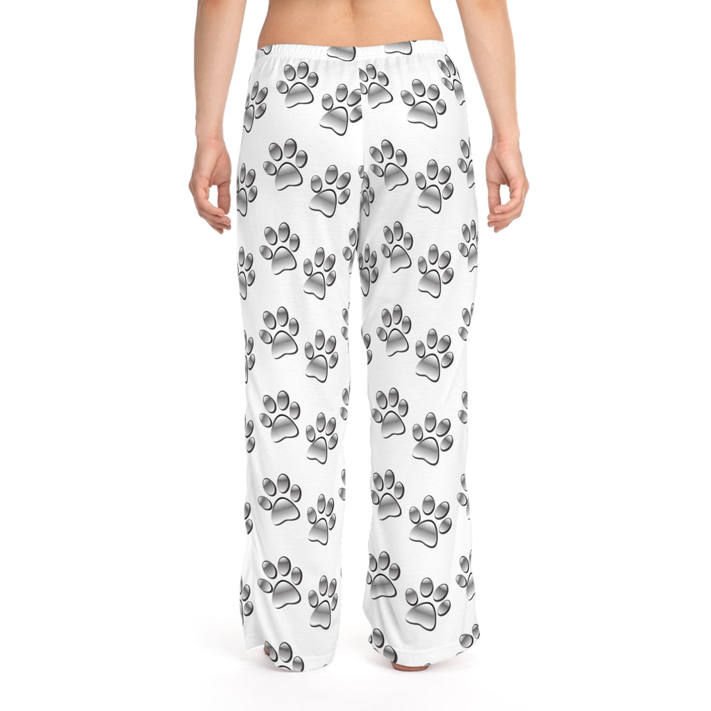Silver Paw Print Pajama Pants — Women’s Cozy Animal Lover Lounge Pants - Sizes XS to L