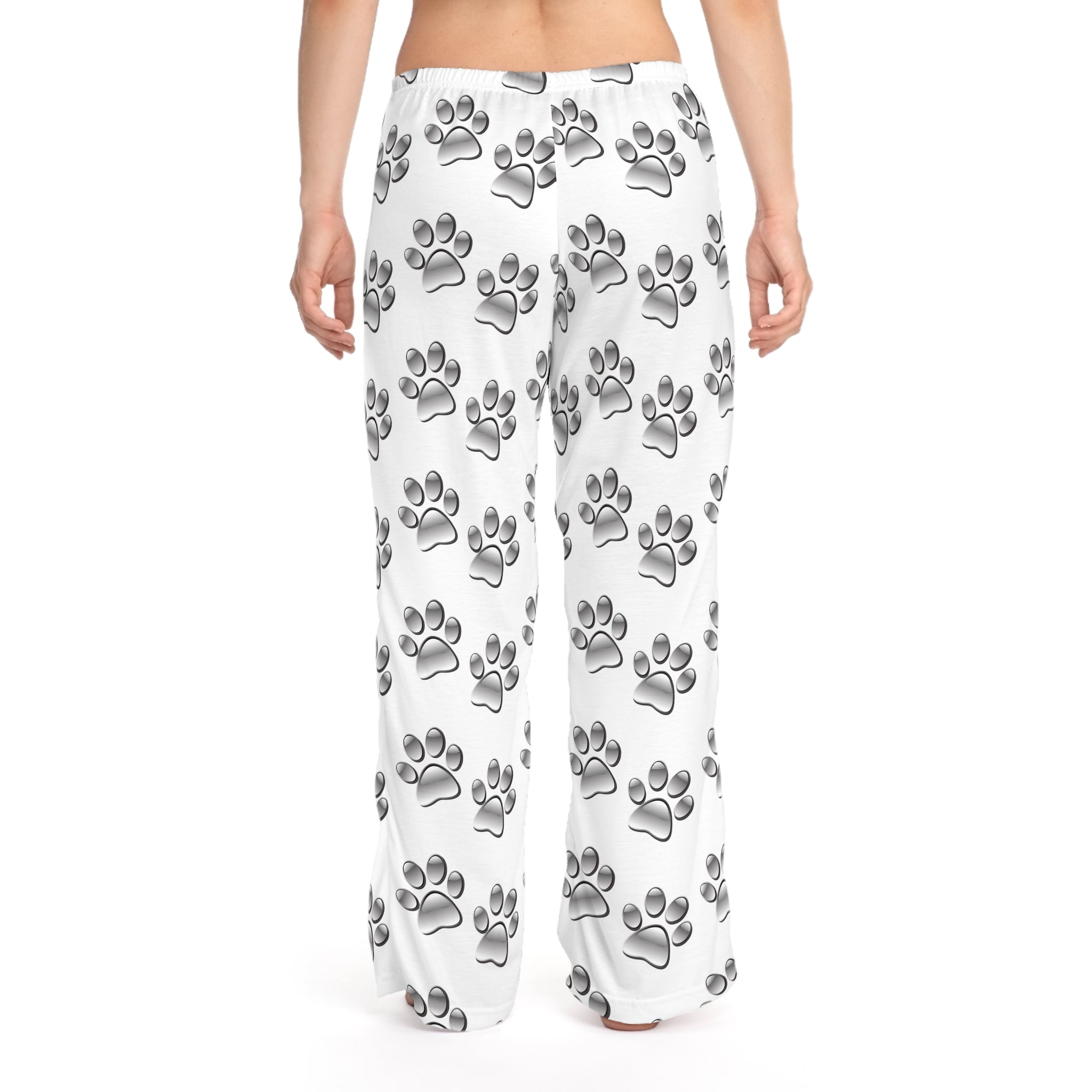 Silver Paw Print Pajama Pants — Women’s Cozy Animal Lover Lounge Pants - Sizes XS to L