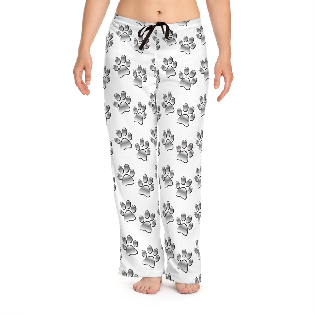Silver Paw Print Pajama Pants — Women’s Cozy Animal Lover Lounge Pants - Sizes XS to L