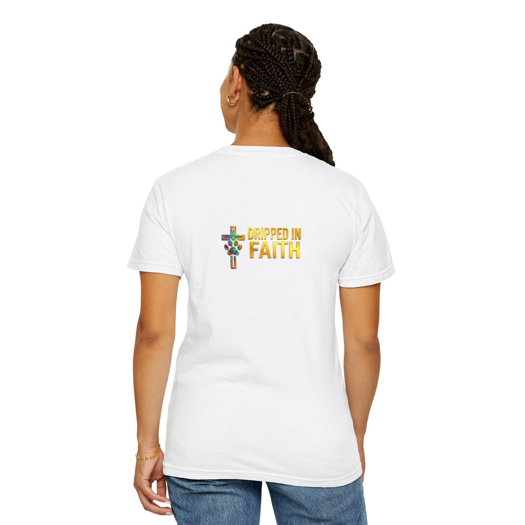 Unisex Christian Dog Grafitti T‑Shirt — "For He Shall Give His Angels Charge Over You" Inspirational Paw Print Tee