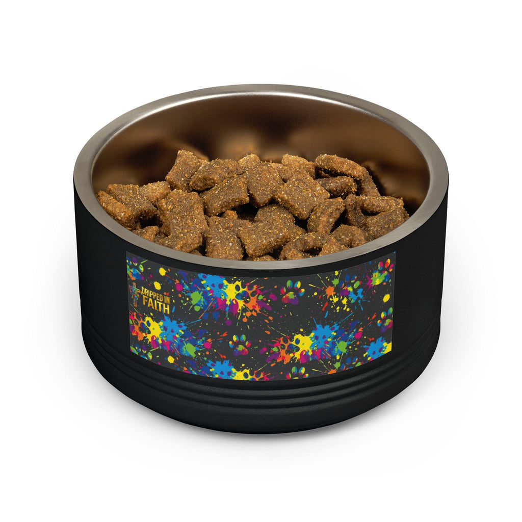 Dog Bowl — Teal Bones & Orange Paw Print Stainless Pet Bowl (18 oz)