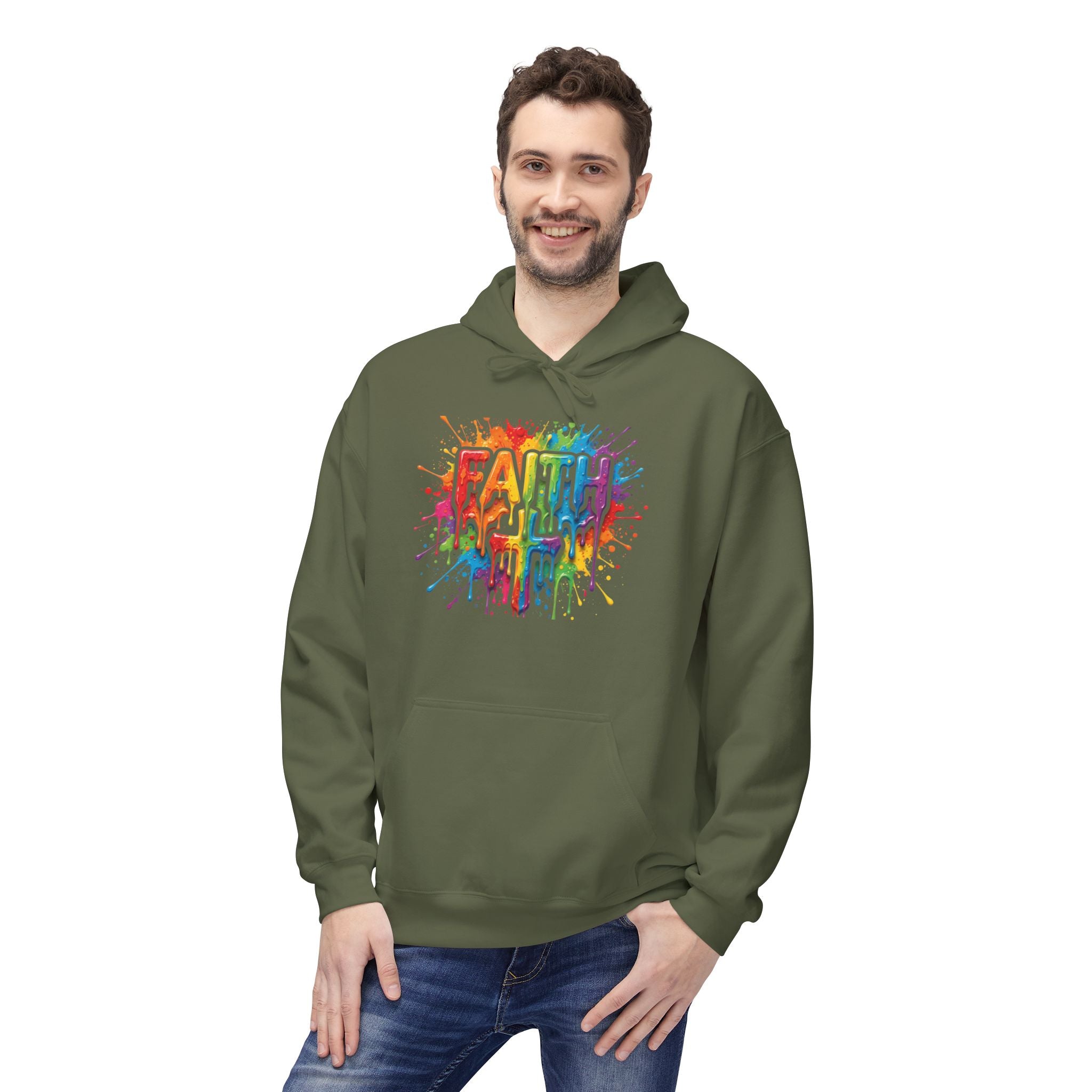 Faith Cross Rainbow Paint-Splash Hoodie