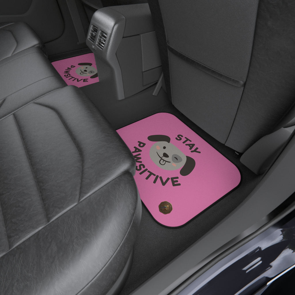Pink Car Mats - "Stay Pawsitive" Rear Dog Car Floor Mats Set (2-Pack)