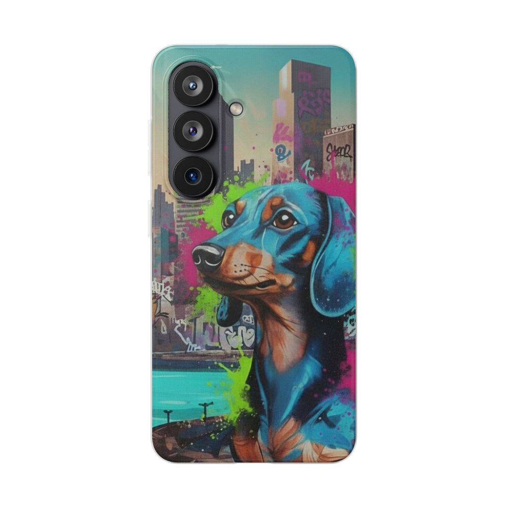 Dachshund Street Art Flexi Phone Case — Colorful Graffiti Dog iPhone Case