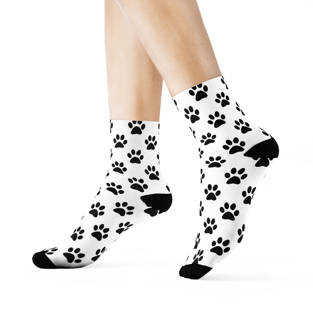Paw Print Crew Socks - Black & White Pet Lover Socks