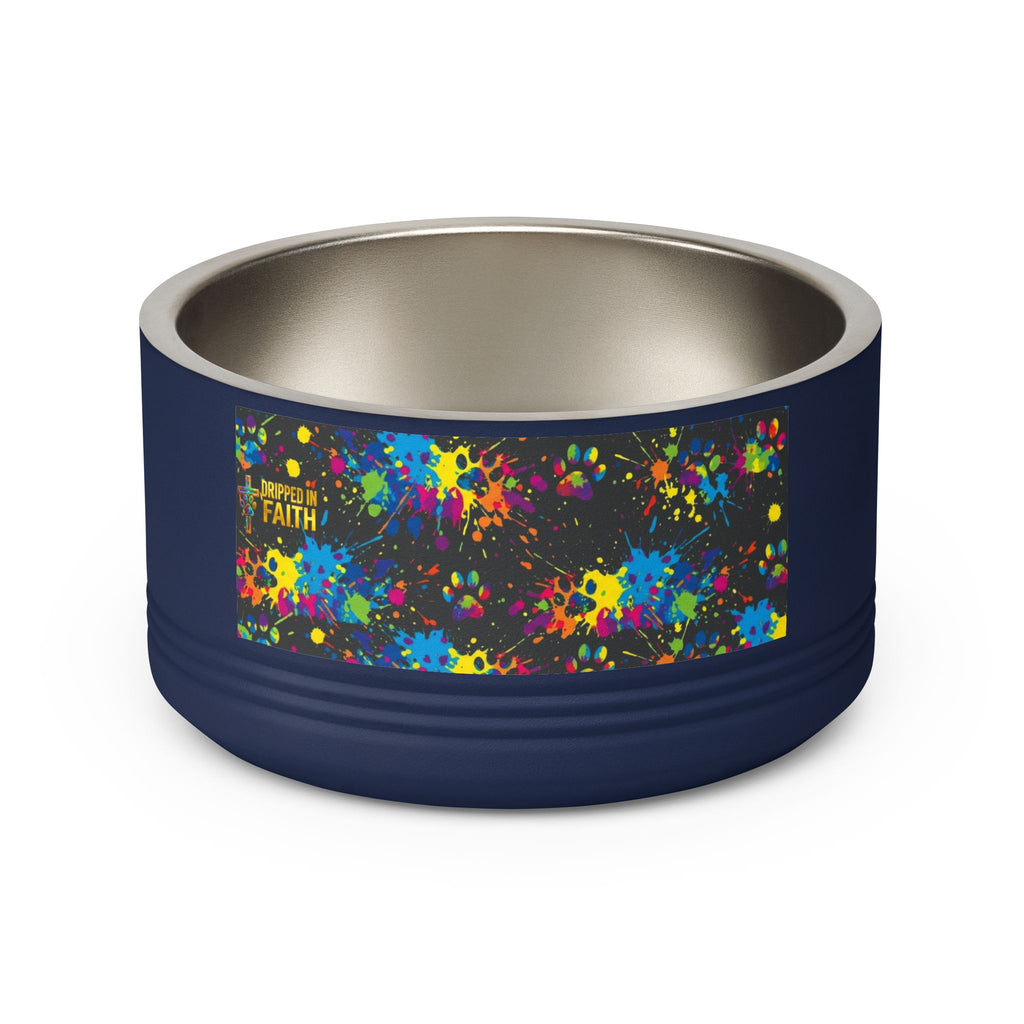 Dog Bowl — Teal Bones & Orange Paw Print Stainless Pet Bowl (18 oz)
