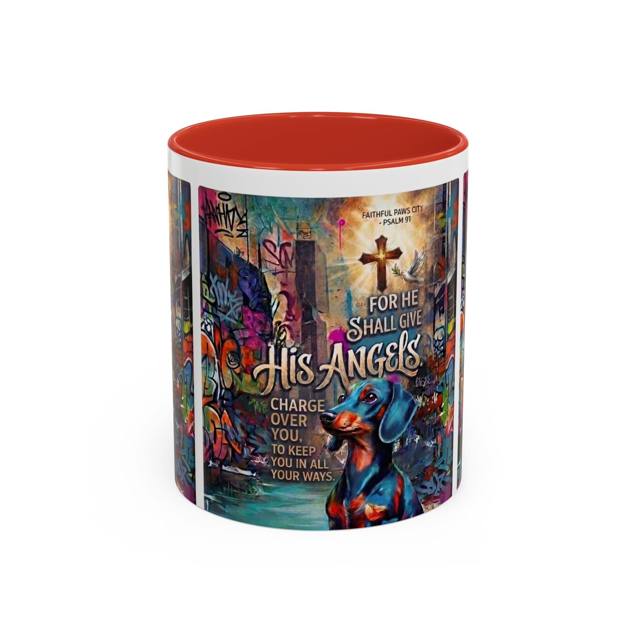 His Angels Coffee Mug — Colorful Christian Scripture 11/15oz Accent Mug