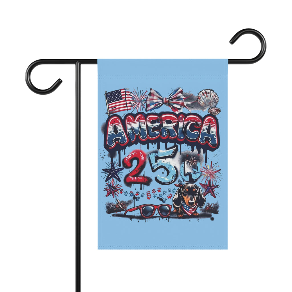 America 4th of July Garden Flag – Patriotic Fireworks & Dachshund Design