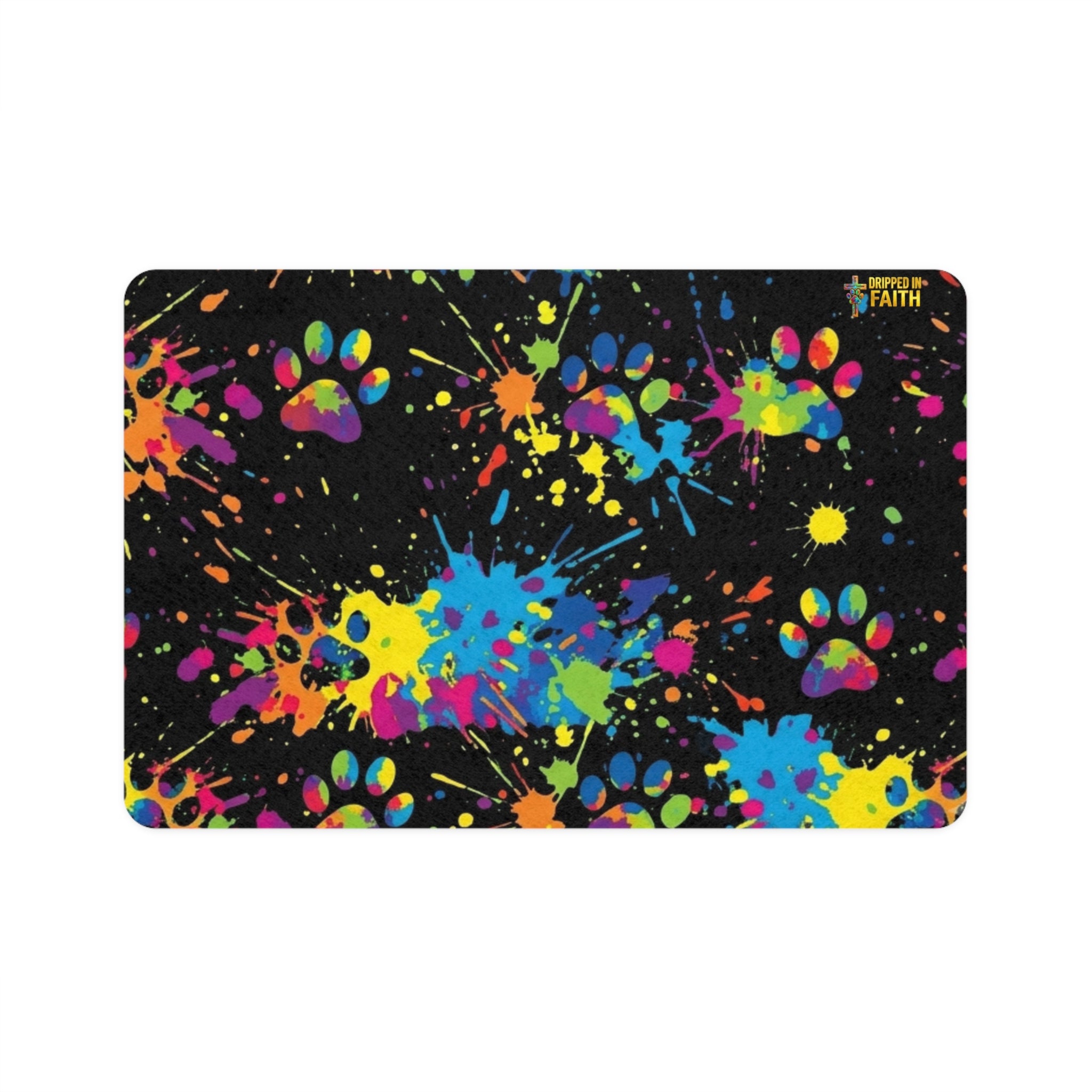 Colorful Paw Print Splash Pet Food Mat (12x18)