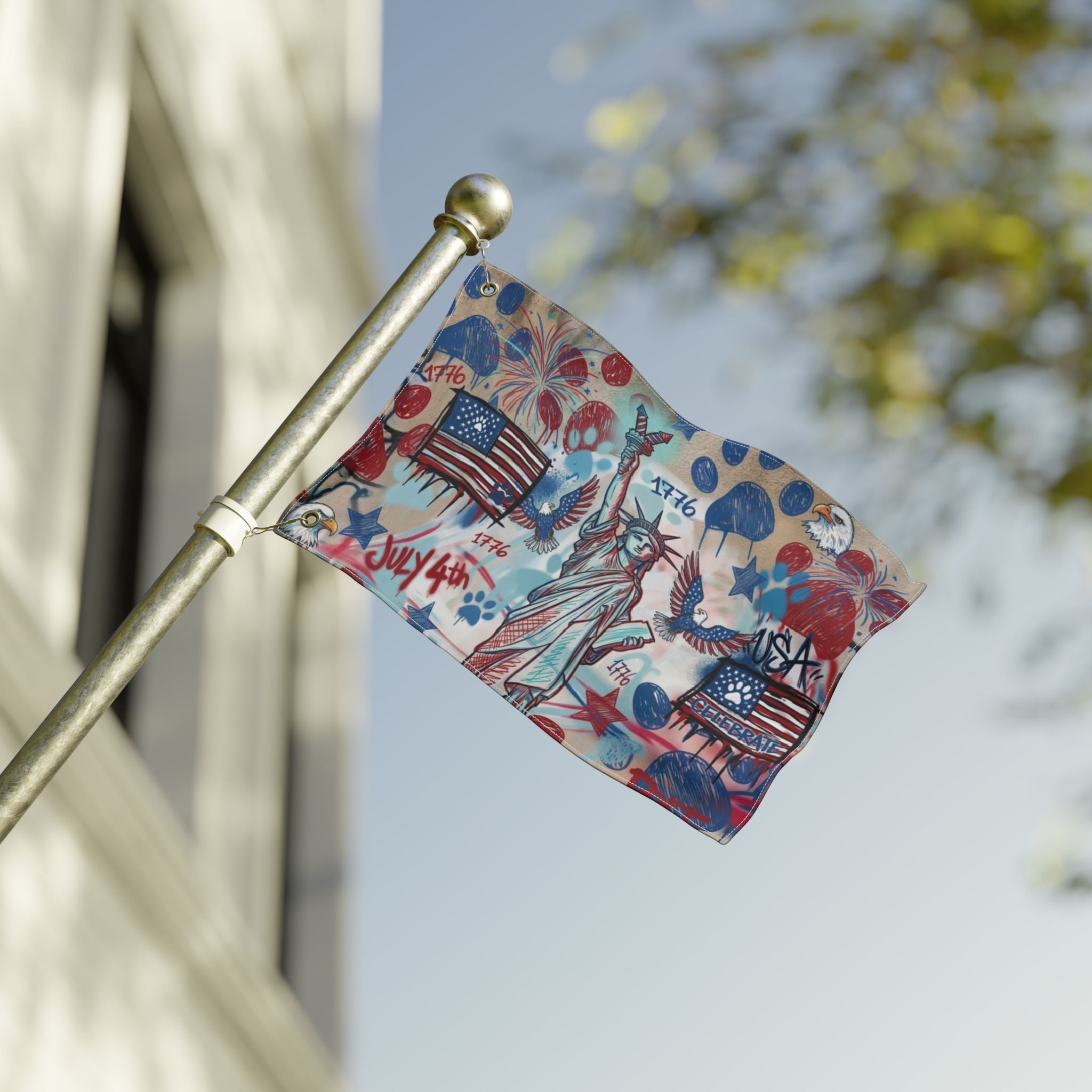 Patriotic Double-Sided Garden Flag — "Oh My Stars" & Statue of Liberty 4th of July Decor