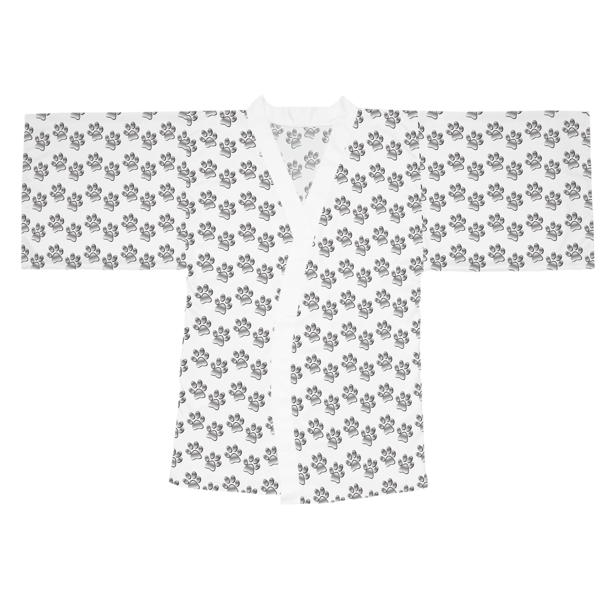 Ultra light Silver Paw Print Pattern Long Sleeve Kimono Robe | Pet Lover AOP