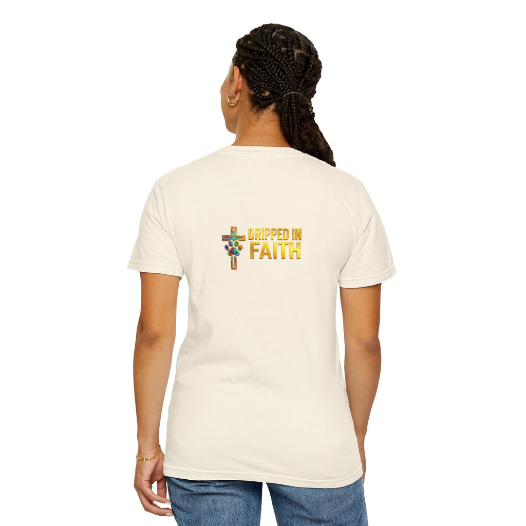 Unisex Christian Dog Grafitti T‑Shirt — "For He Shall Give His Angels Charge Over You" Inspirational Paw Print Tee