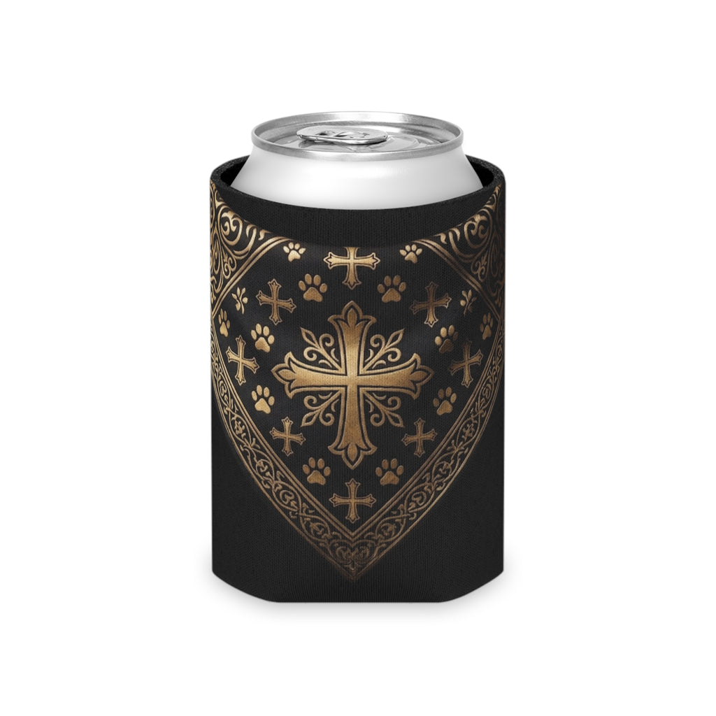 Black Gold Cross Can Cooler - Gothic Bandana Drink Koozie