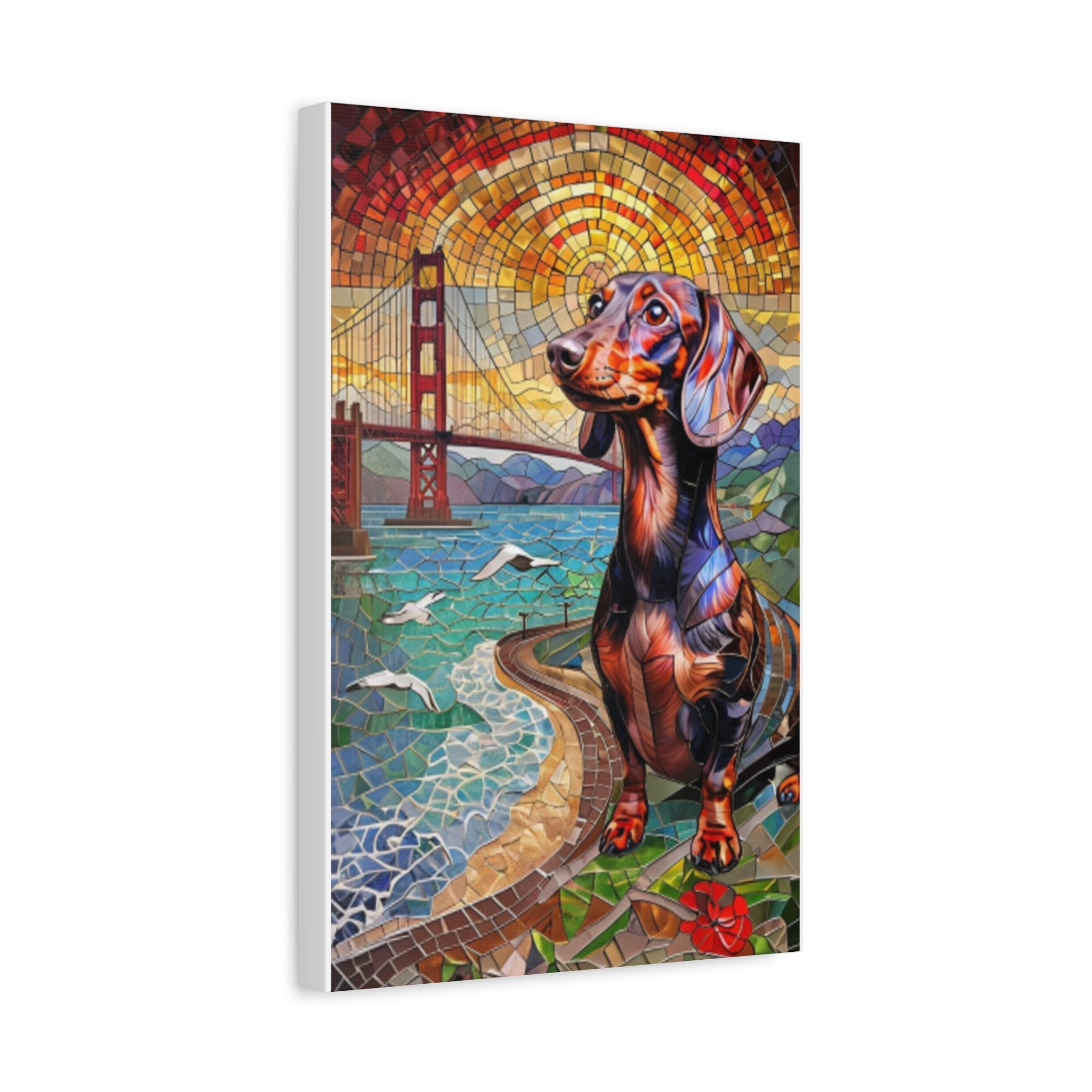 Dachshund San Francisco Canvas Print — Colorful Mosaic Art & Golden Gate
