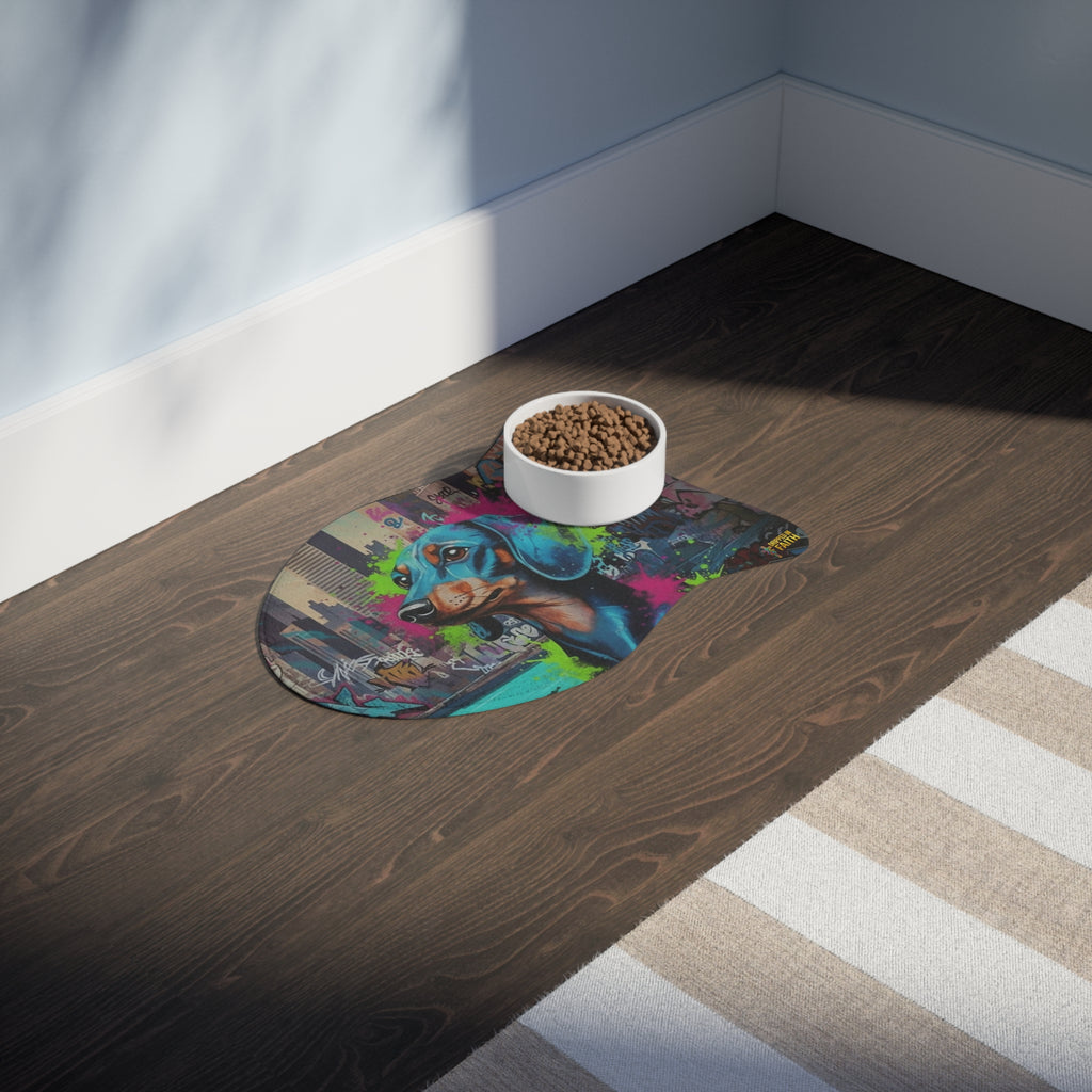 Graffiti Dachshund Pet Feeding Mat — Colorful Urban Dog Bowl Placemat