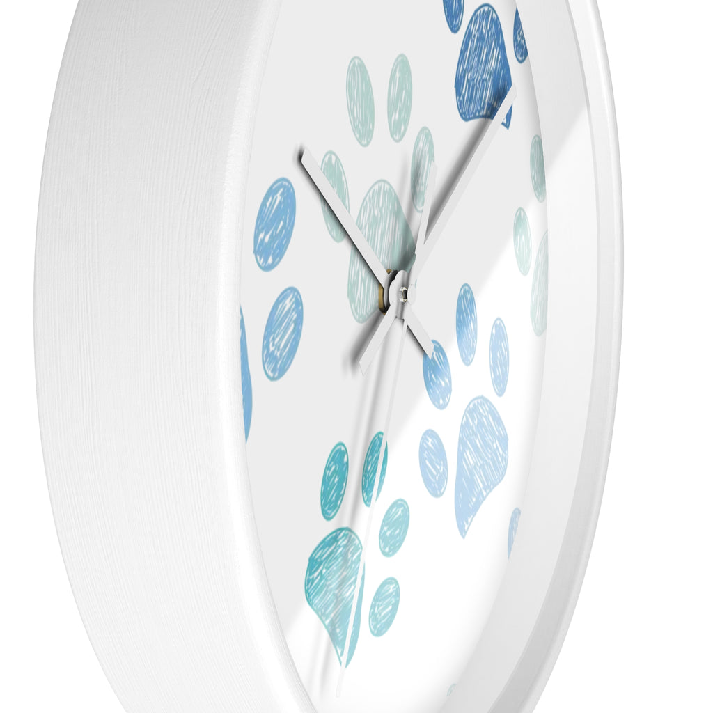 Paw Print Wall Clock — Blue Teal Pet Lover Decorative Clock