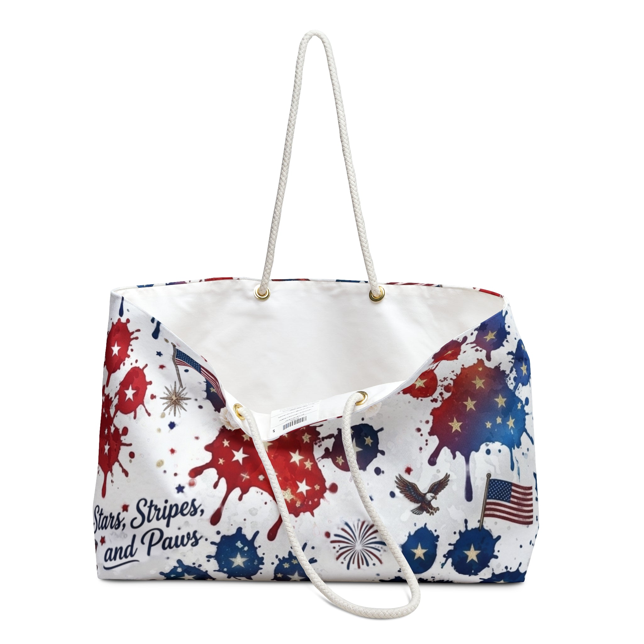 Patriotic Weekender Bag — "Stars, Stripes and Paws" Red White & Blue 4th of July Travel Tote