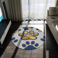 Round Pet Paw Rug — Blue & Gold Decorative Floor Mat