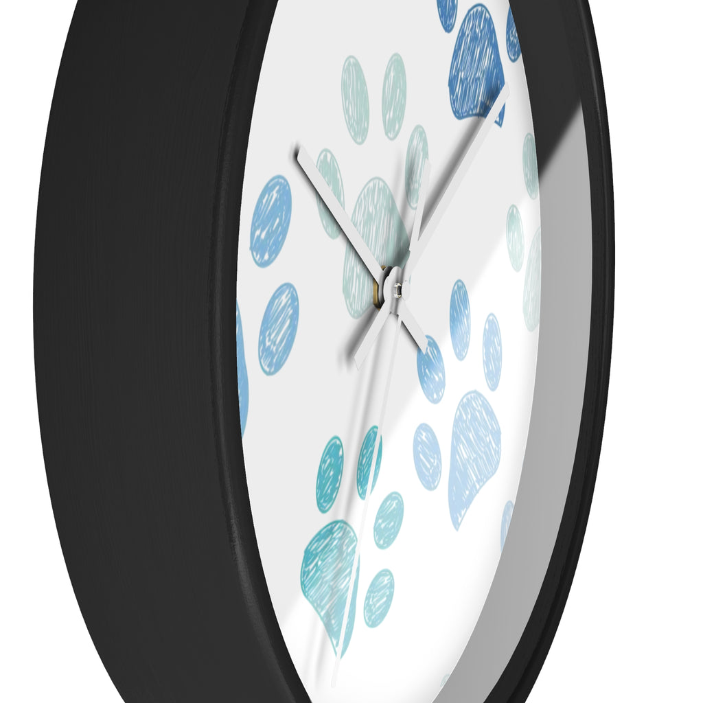 Paw Print Wall Clock — Blue Teal Pet Lover Decorative Clock