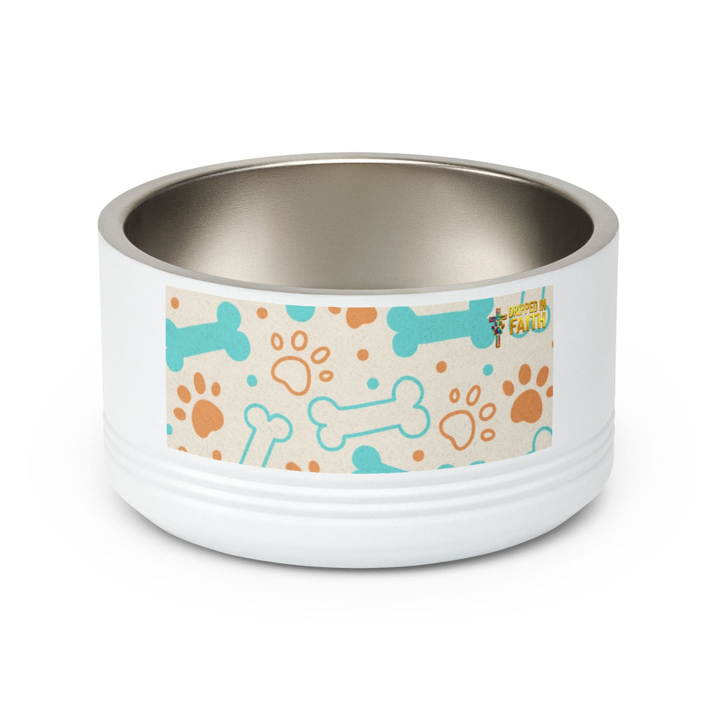 Bone & Paw Pattern Pet Bowl — 18oz Stainless Dog/Cat Food Dish