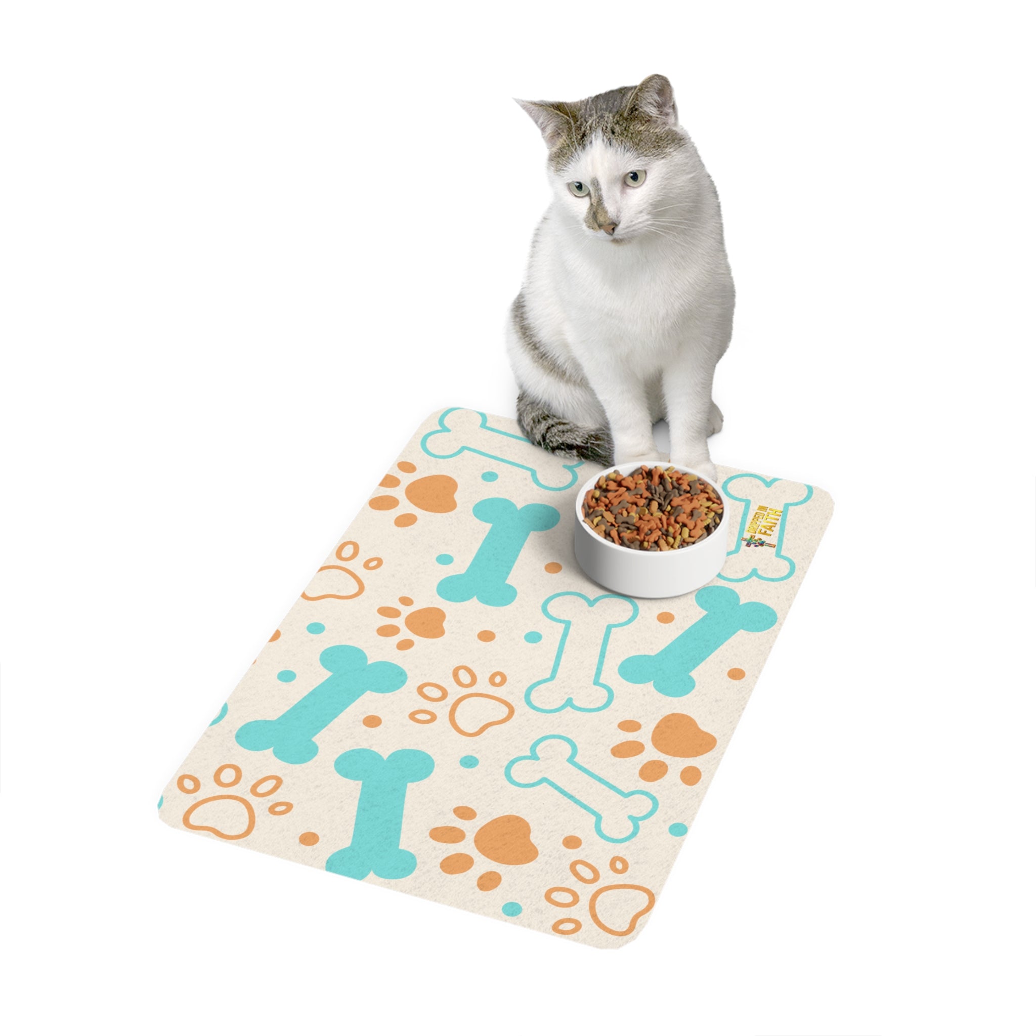 Dog Bone & Paw Print Pet Mat (12x18) — Non-Slip Feeding Mat for Dogs & Cats