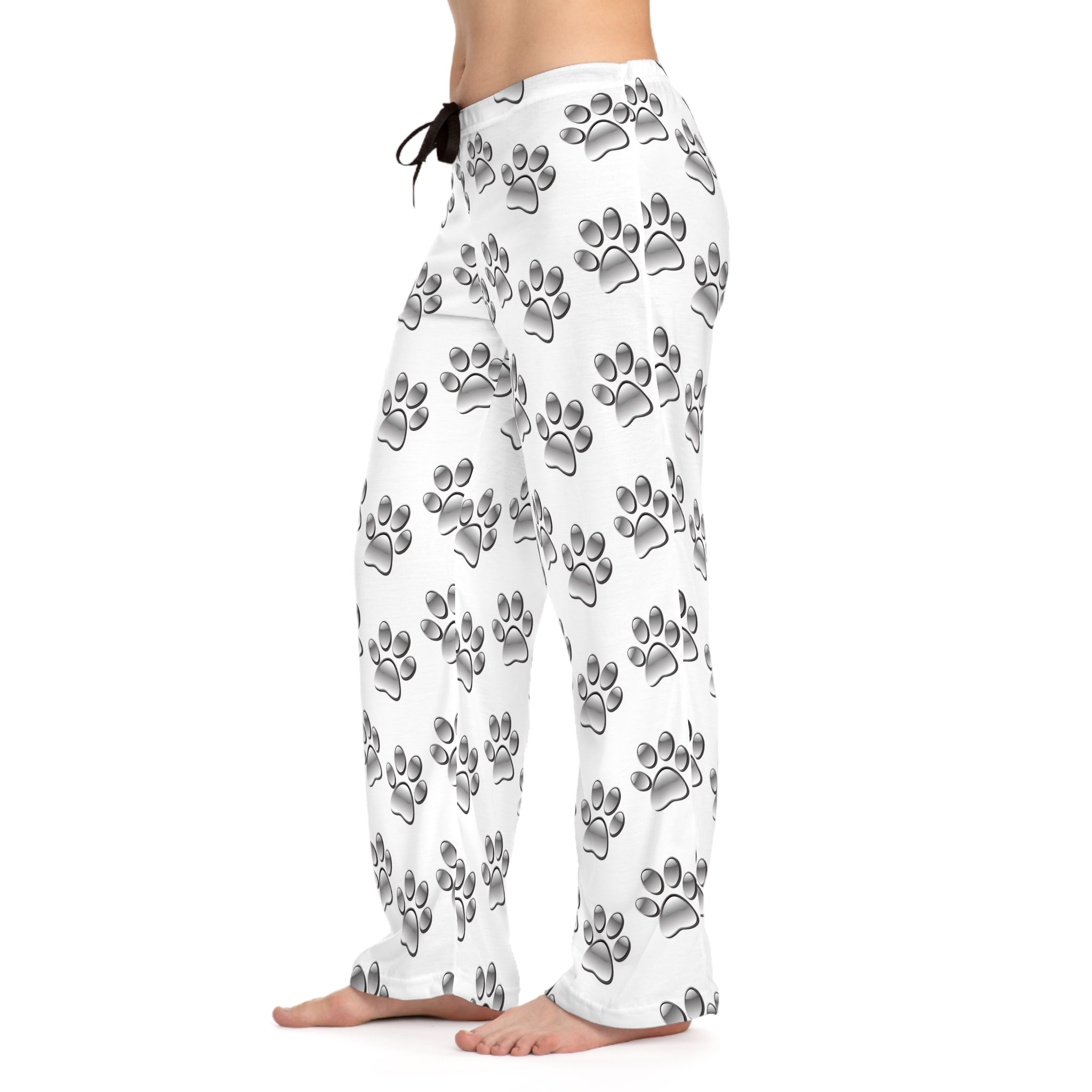 Silver Paw Print Pajama Pants — Women’s Cozy Animal Lover Lounge Pants - Sizes XS to L