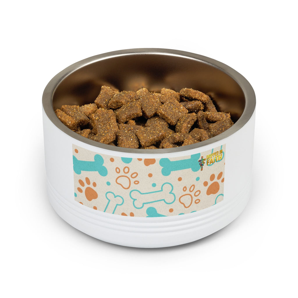 Bone & Paw Pattern Pet Bowl — 18oz Stainless Dog/Cat Food Dish