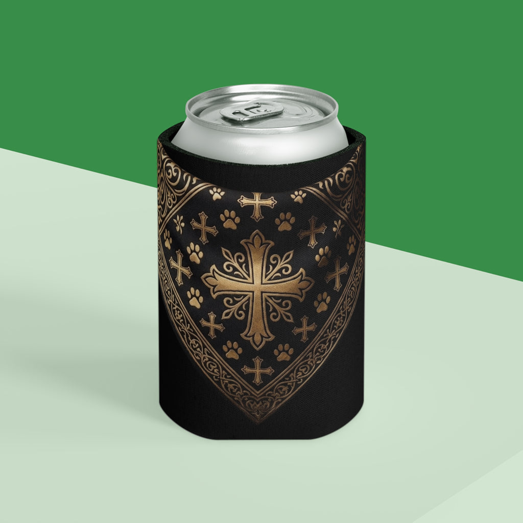 Black Gold Cross Can Cooler - Gothic Bandana Drink Koozie