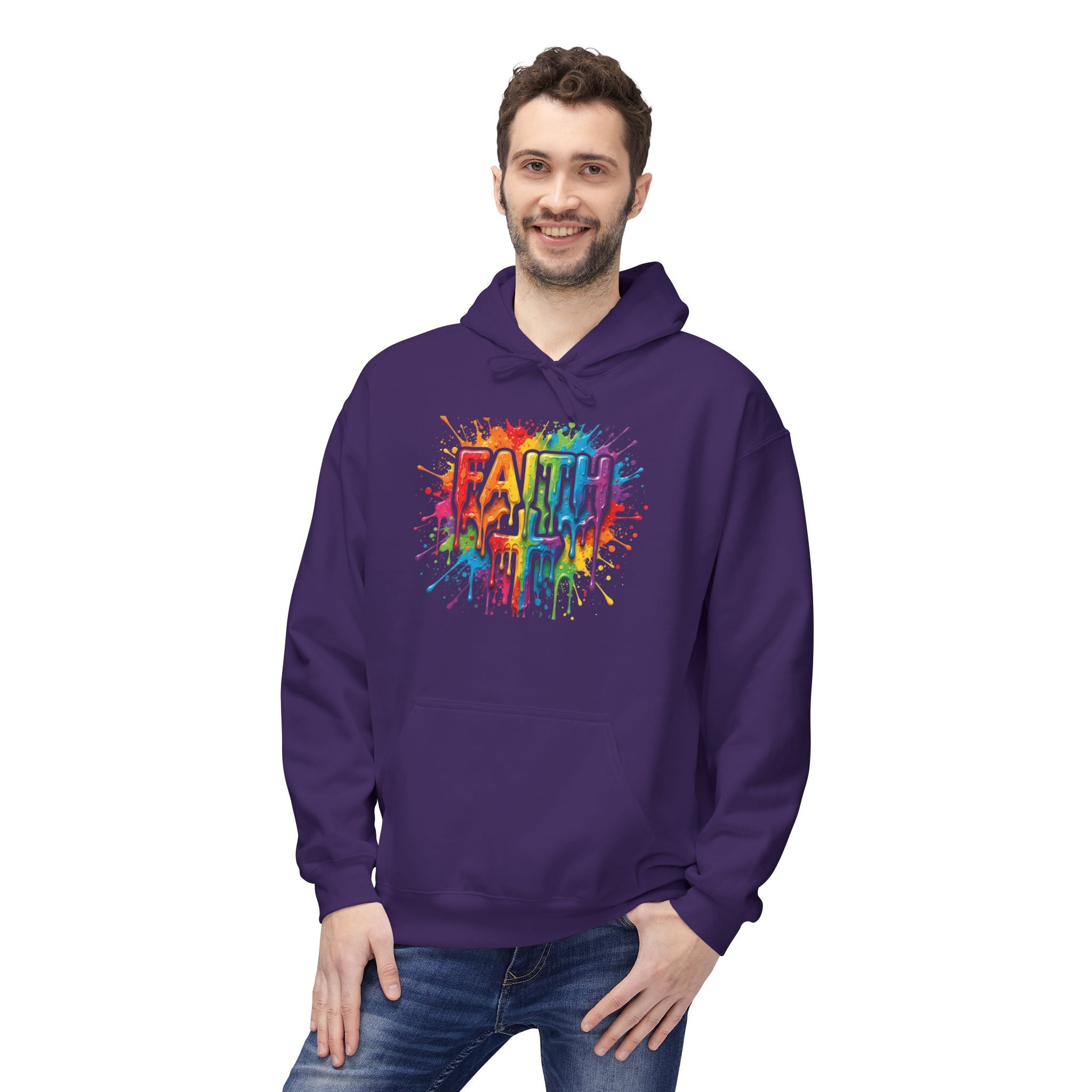 Faith Cross Rainbow Paint-Splash Hoodie