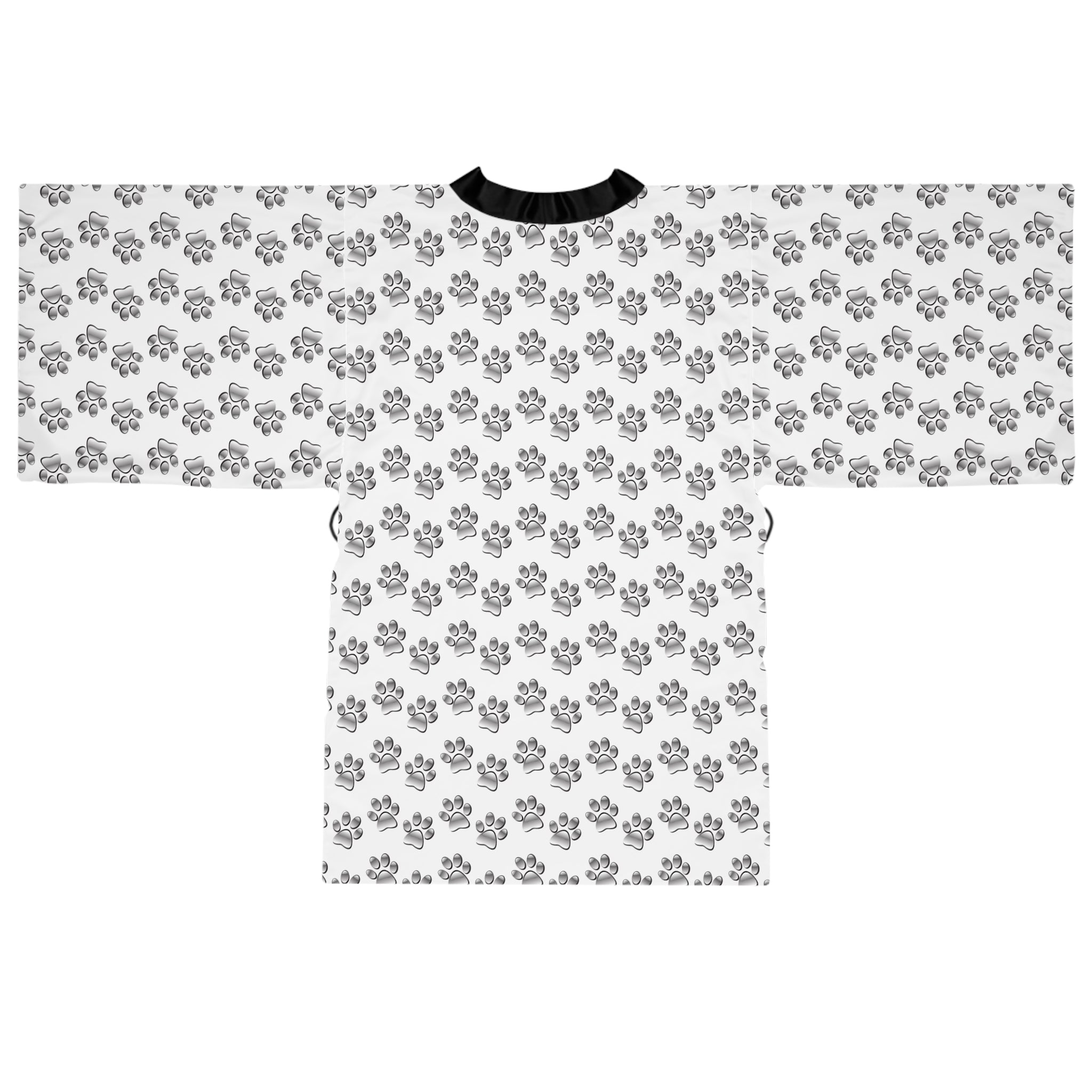 Ultra light Silver Paw Print Pattern Long Sleeve Kimono Robe | Pet Lover AOP