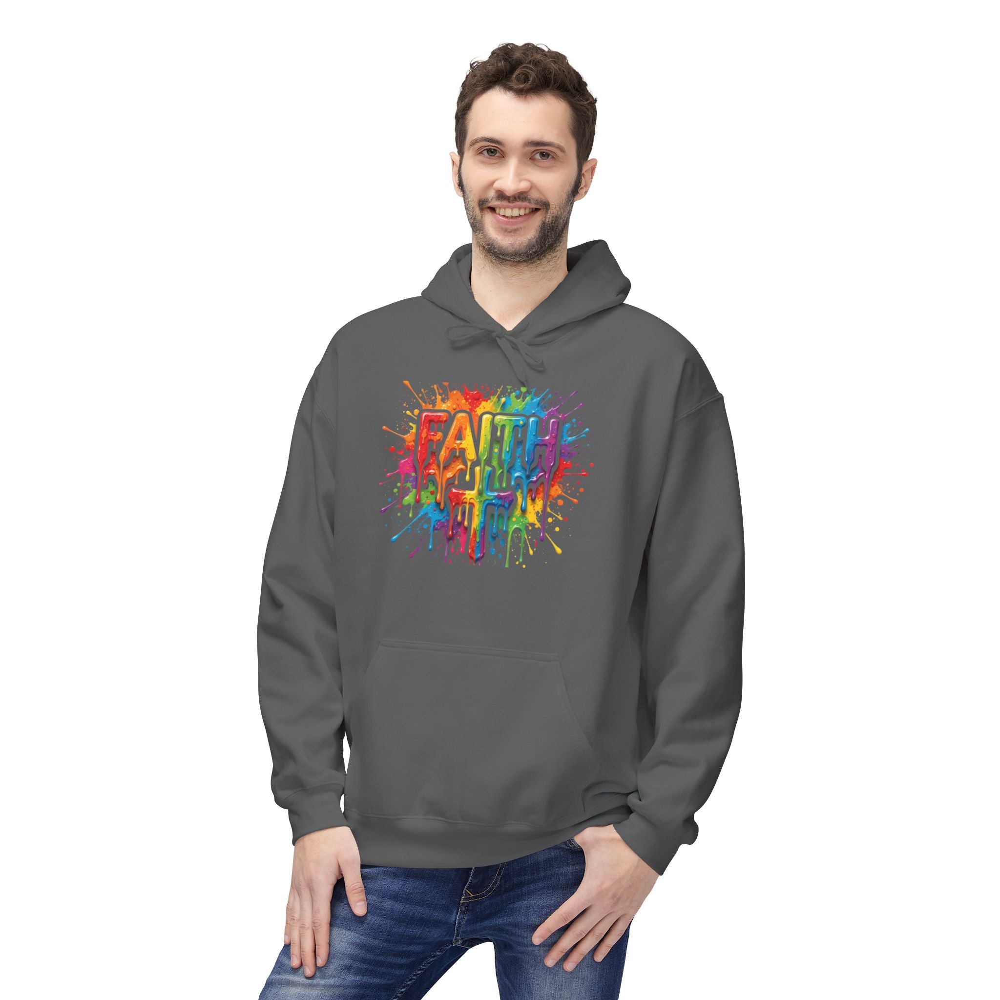 Faith Cross Rainbow Paint-Splash Hoodie