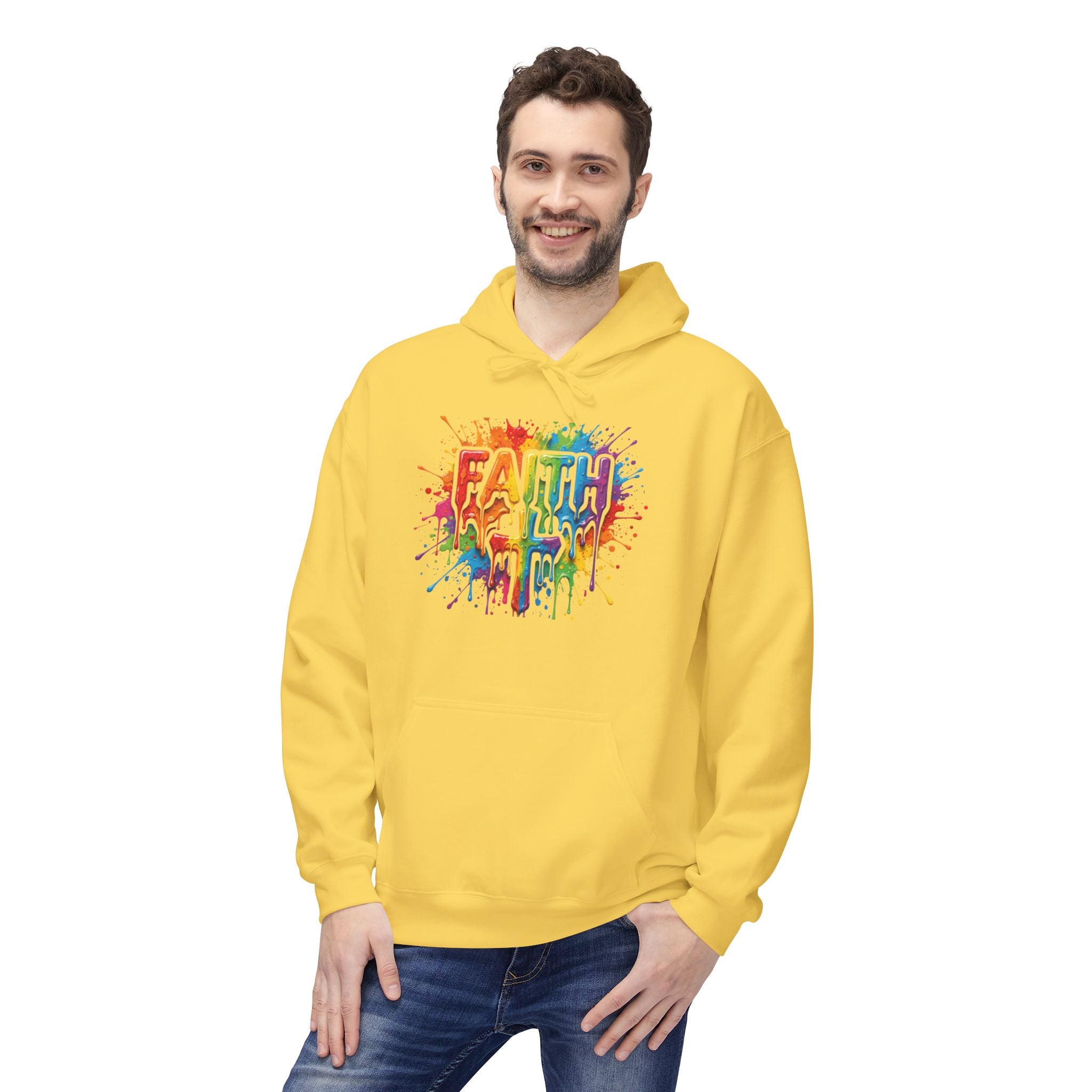 Faith Cross Rainbow Paint-Splash Hoodie