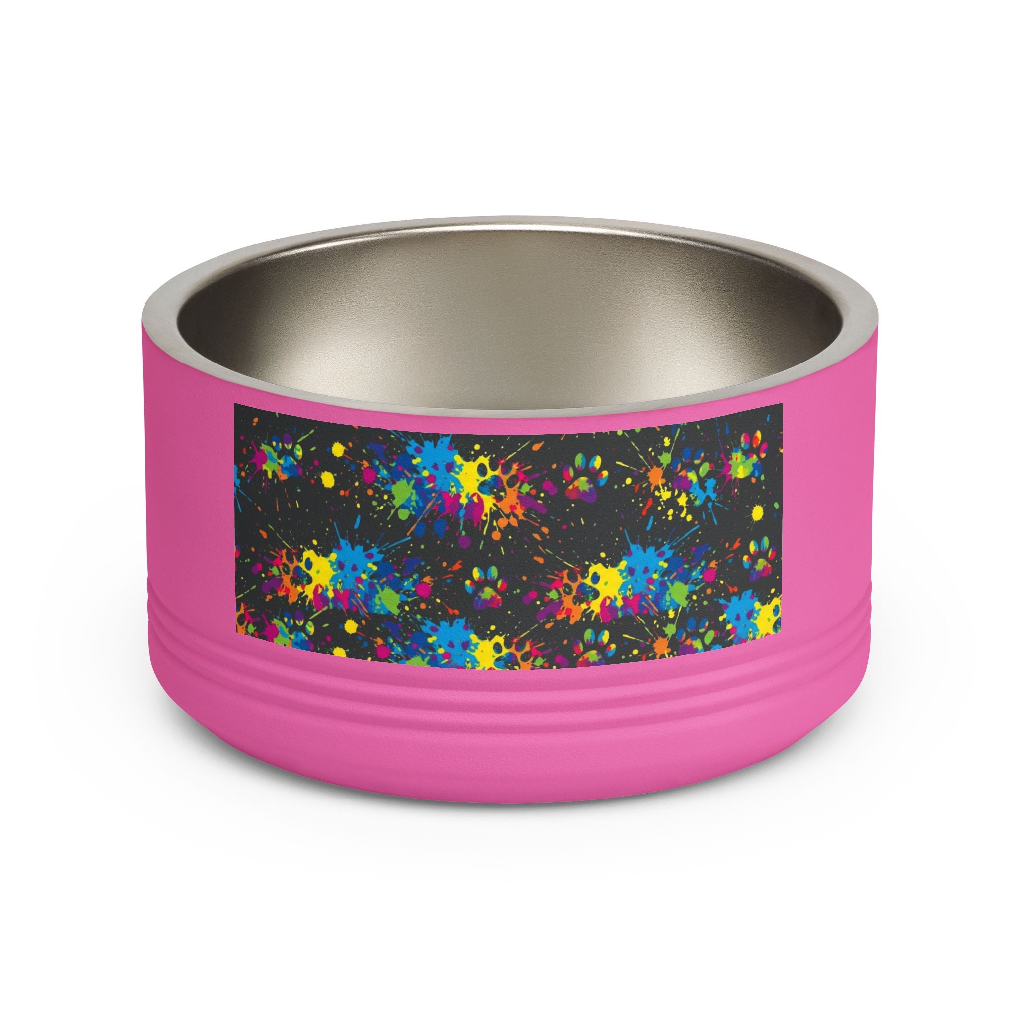Dog Bowl — Teal Bones & Orange Paw Print Stainless Pet Bowl (18 oz)