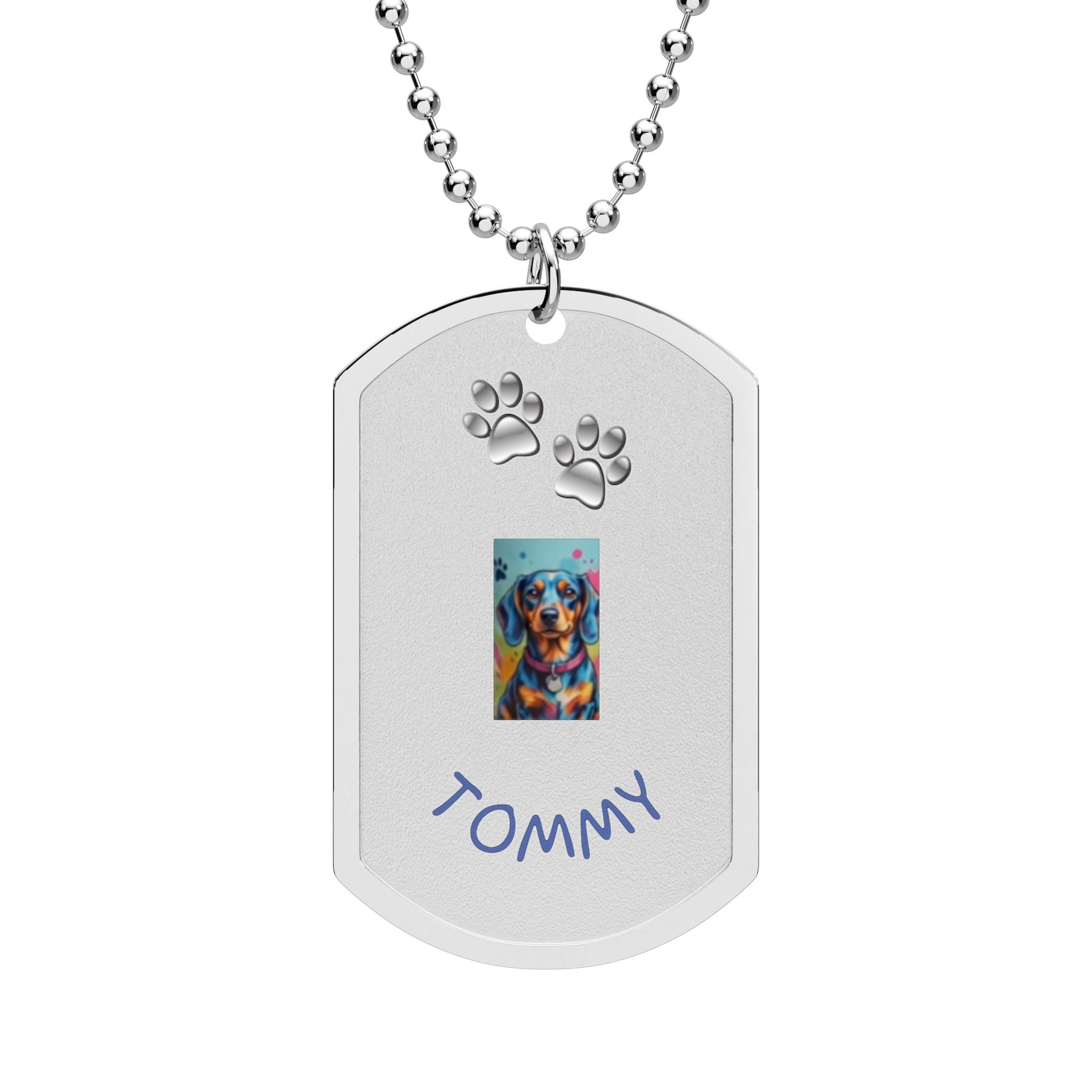 Personalized Dog Tag Necklace – Custom Pet Photo & Name (Paw Print Design)