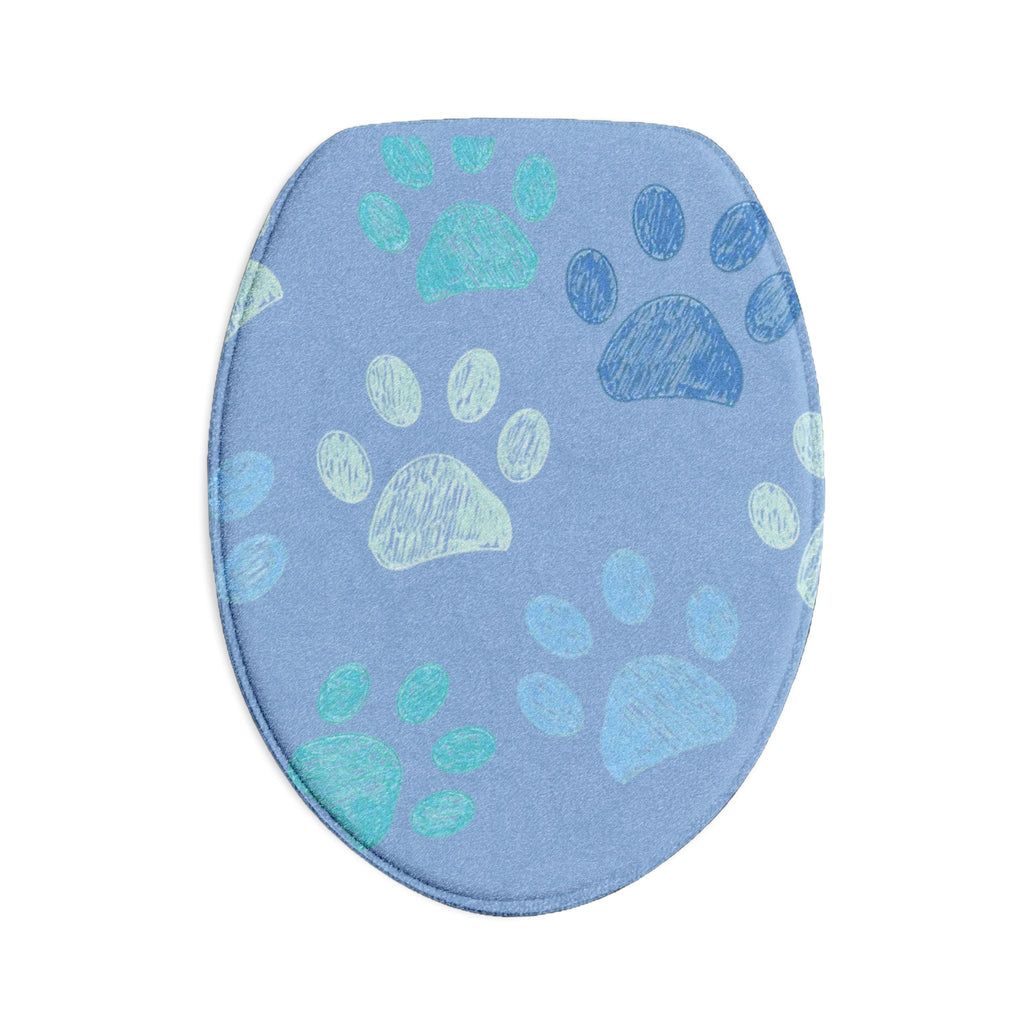 Paw Print Bath Mat Set — 3-Piece Blue Pet Paw Bathroom Rug Set