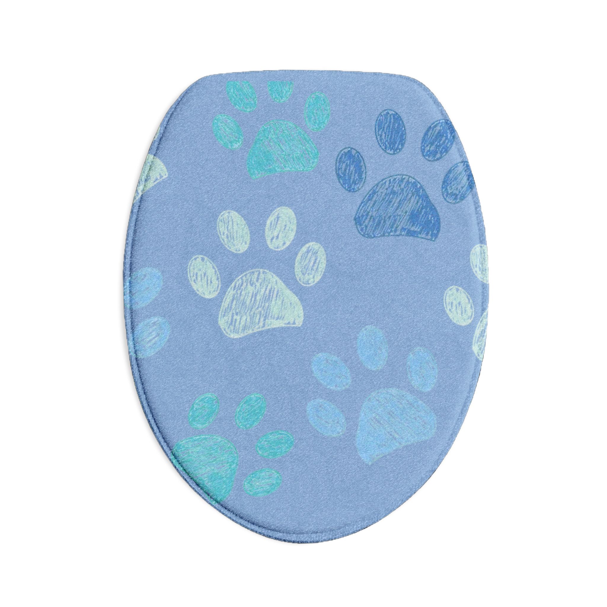Paw Print Bath Mat Set — 3-Piece Blue Pet Paw Bathroom Rug Set