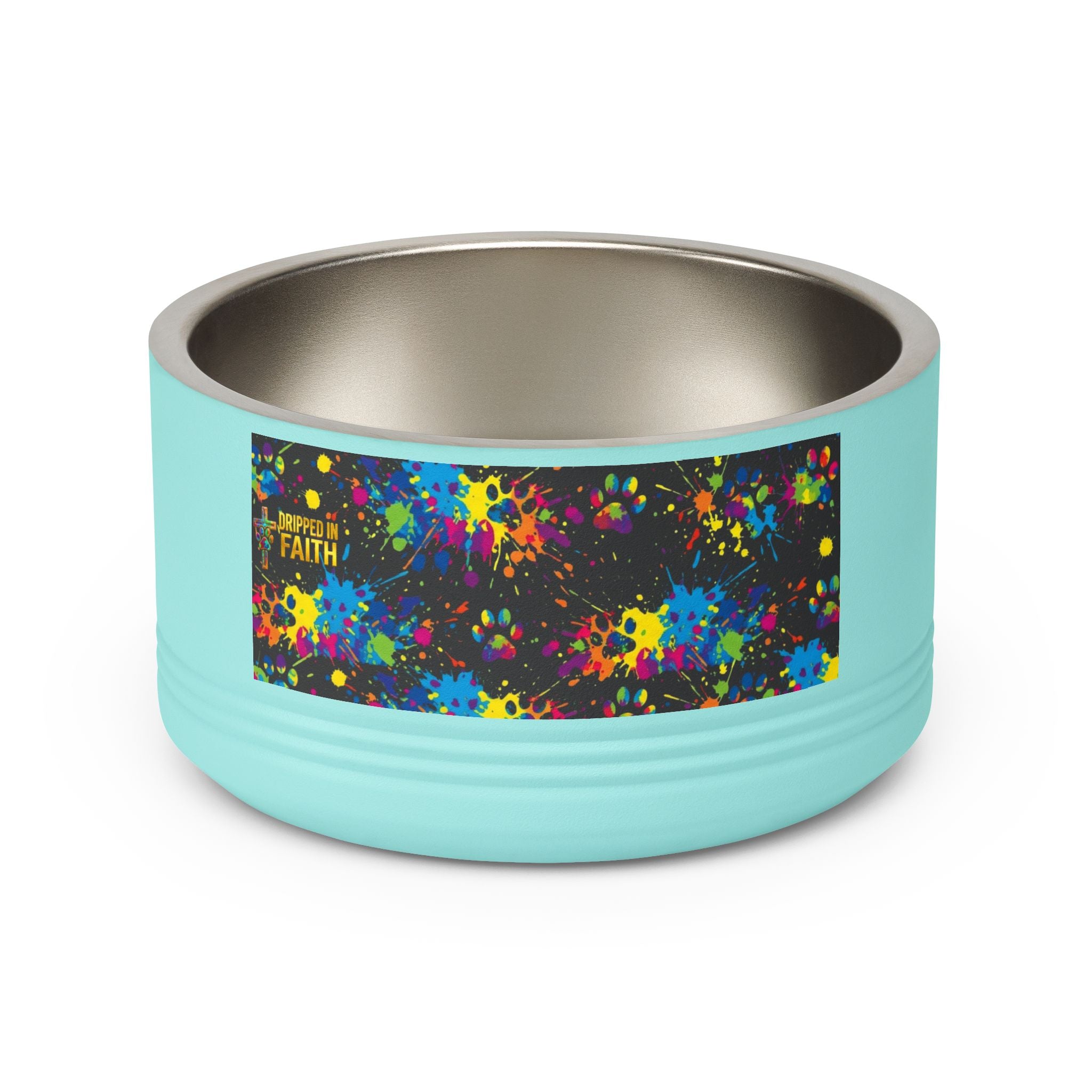 Dog Bowl — Teal Bones & Orange Paw Print Stainless Pet Bowl (18 oz)