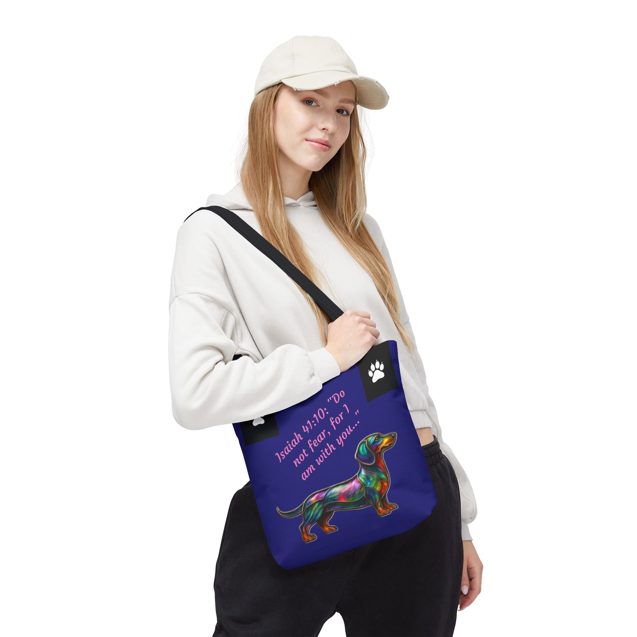 Copy of Faithful Paws City Dachshund Tote — Isaiah 41:10 Inspirational Dog Lover Bag