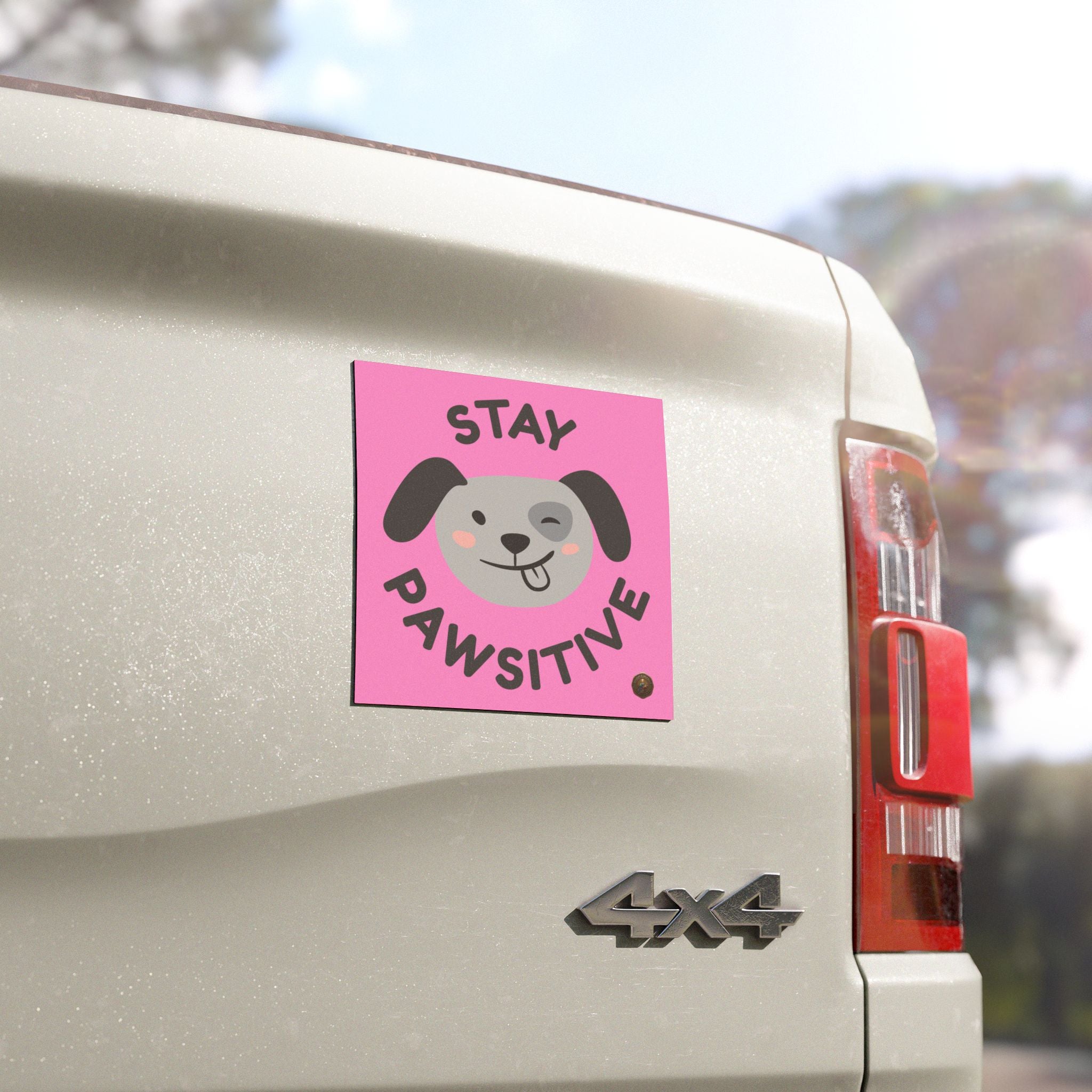 Stay Pawsitive Dog Car Magnet — Cute Winking Pup Pet Lover Vinyl Magnet