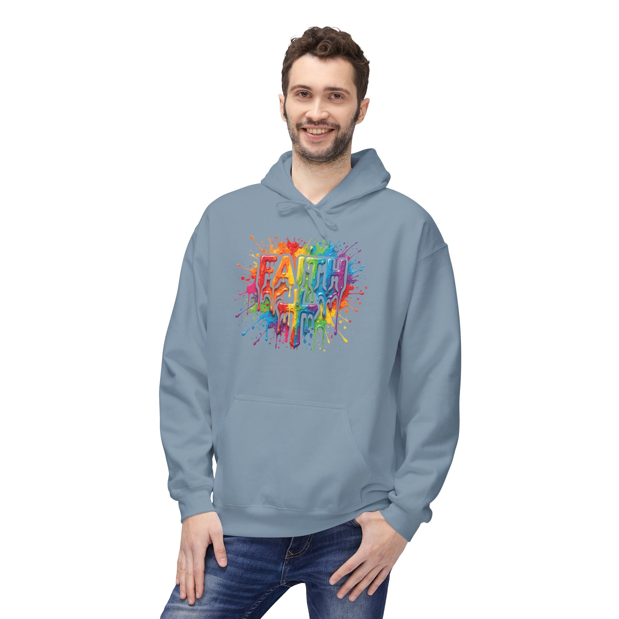 Faith Cross Rainbow Paint-Splash Hoodie