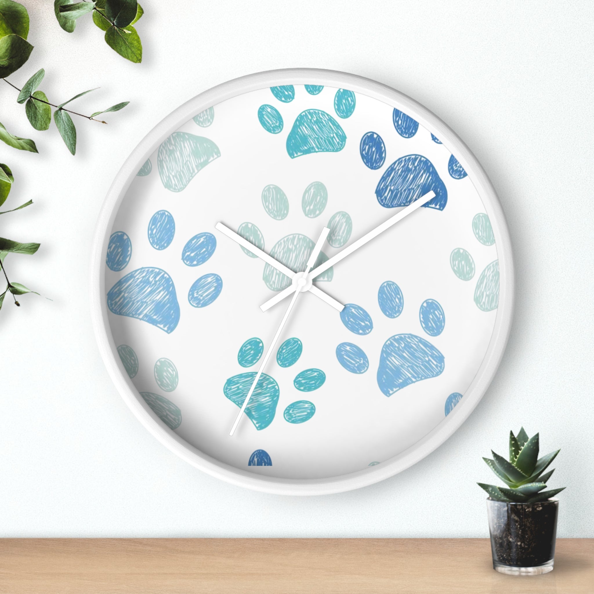 Paw Print Wall Clock — Blue Teal Pet Lover Decorative Clock
