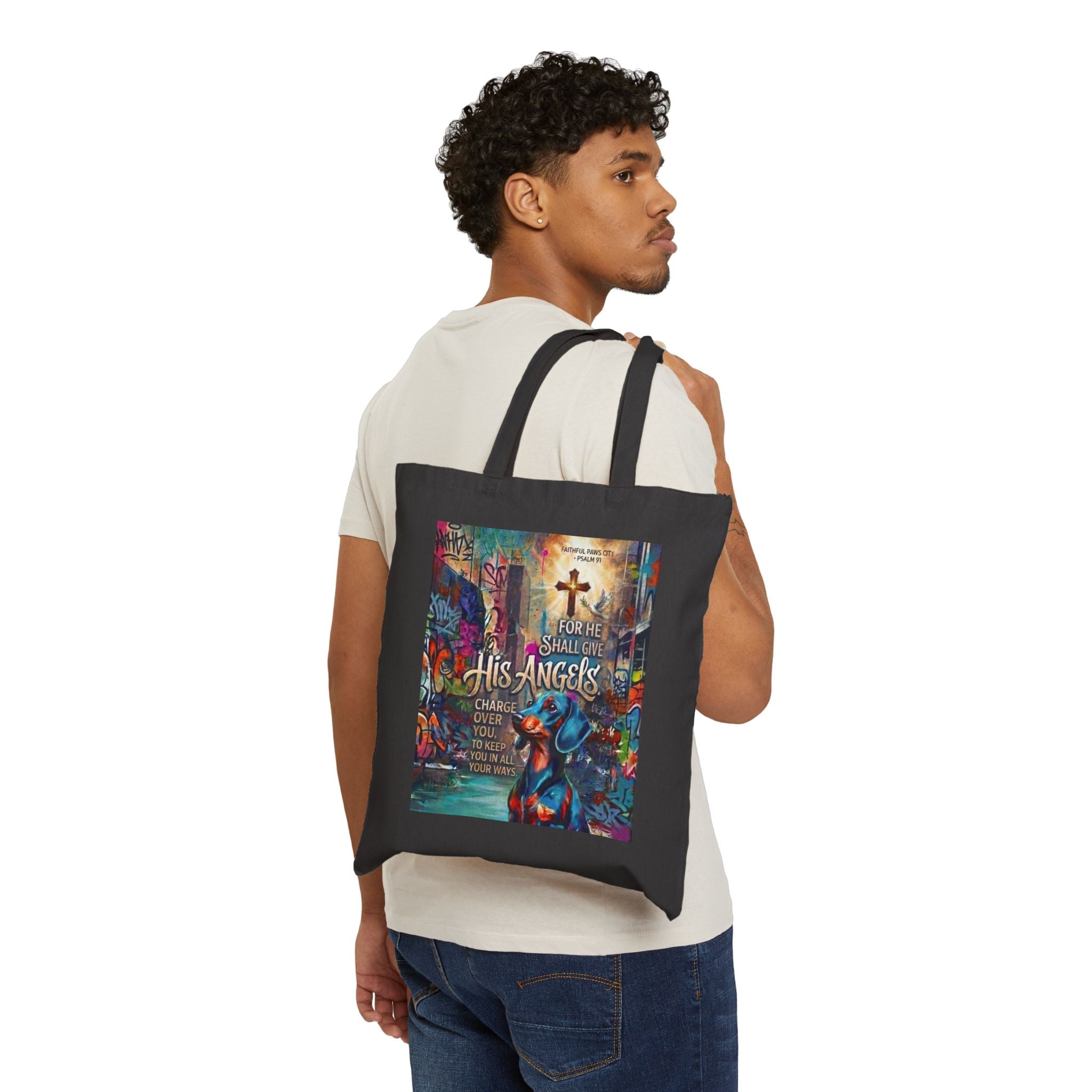 Faithful Paws City Cotton Tote Bag — "His Angels" Inspirational Pet Rescue Design