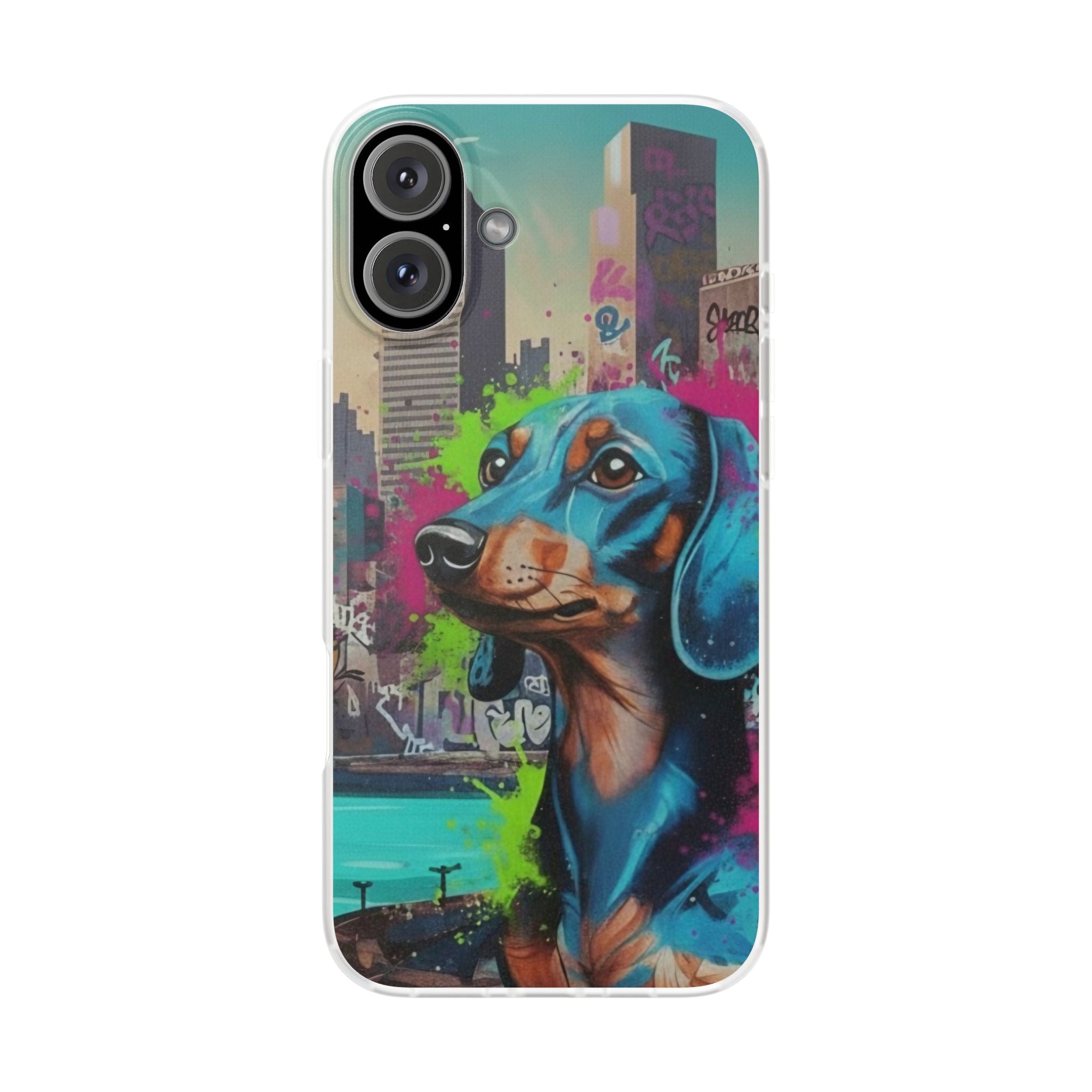 Dachshund Street Art Flexi Phone Case — Colorful Graffiti Dog iPhone Case