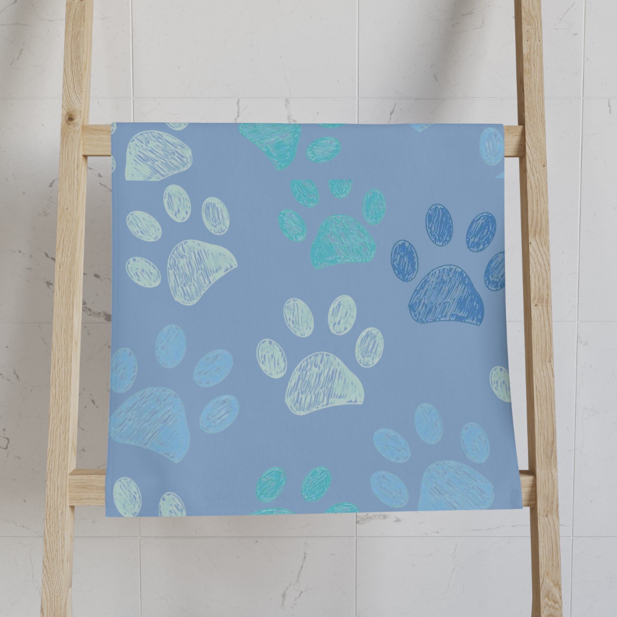 Blue Paw Print Hand Towel – Cute Pet Paw Pattern Bathroom or Kitchen Towel