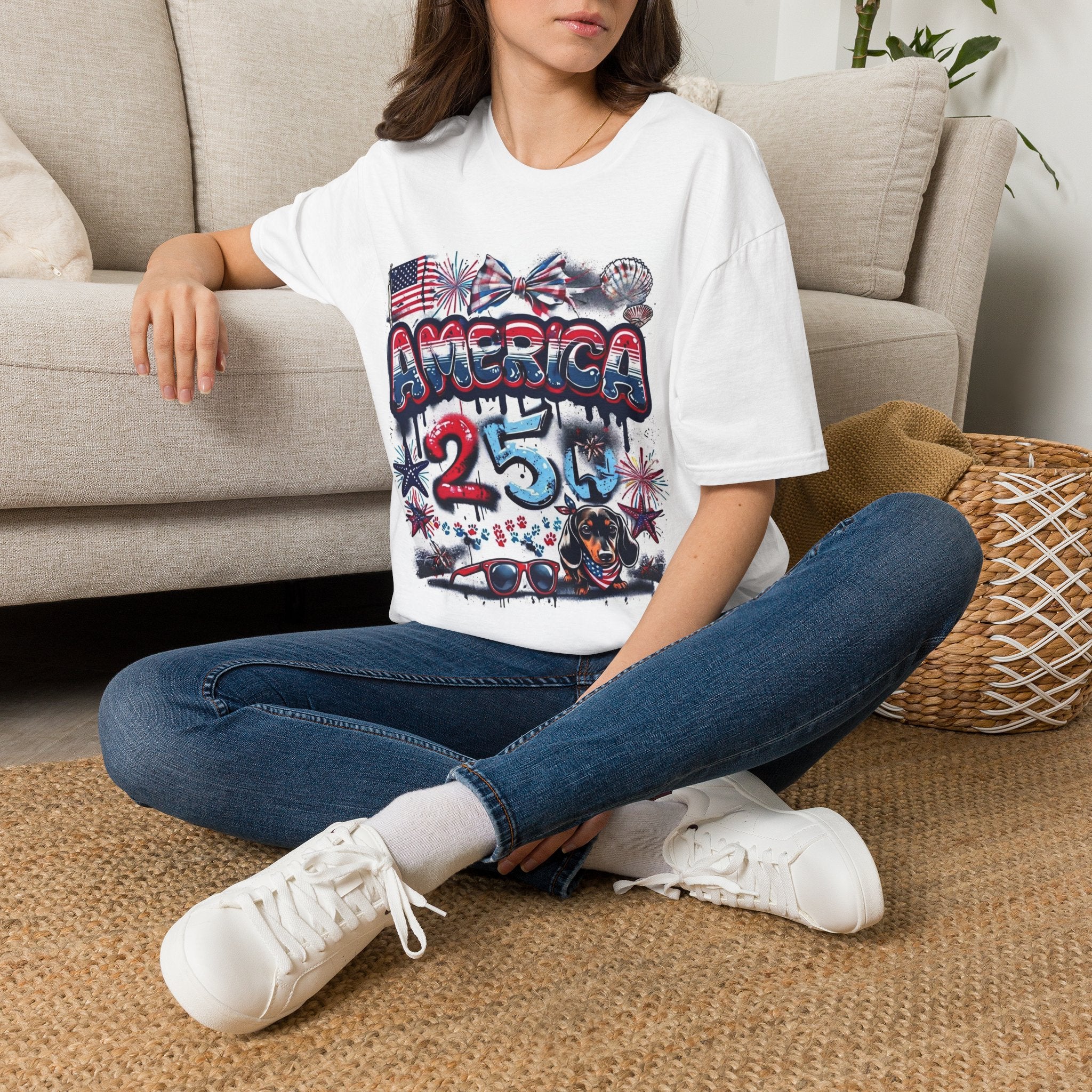 America 4th of July Graphic Tee — Patriotic USA Flag & Fireworks Design