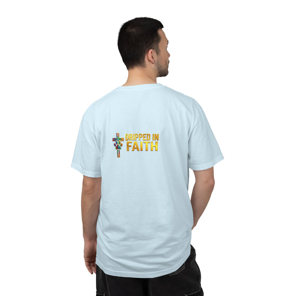 Unisex Christian Dog Grafitti T‑Shirt — "For He Shall Give His Angels Charge Over You" Inspirational Paw Print Tee