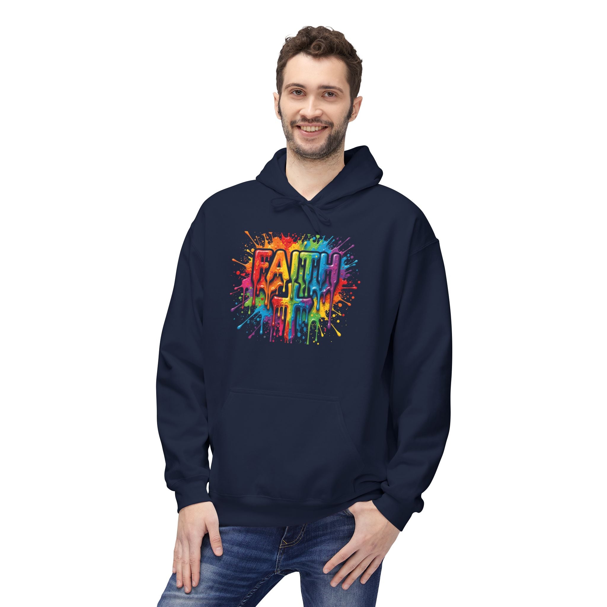 Faith Cross Rainbow Paint-Splash Hoodie
